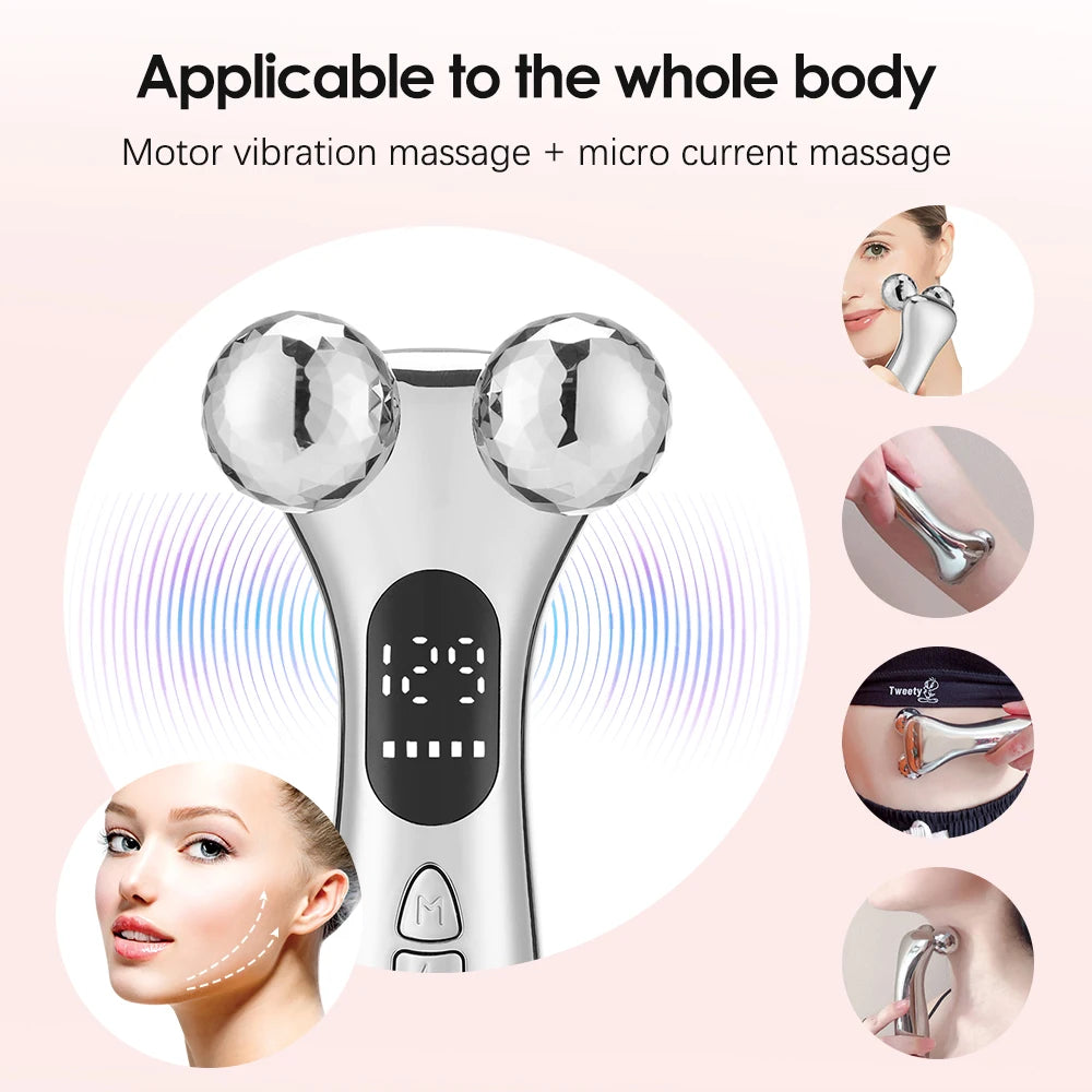 Microcurrent Pulse Neck Face 4D Roller Massager Facial Lifting