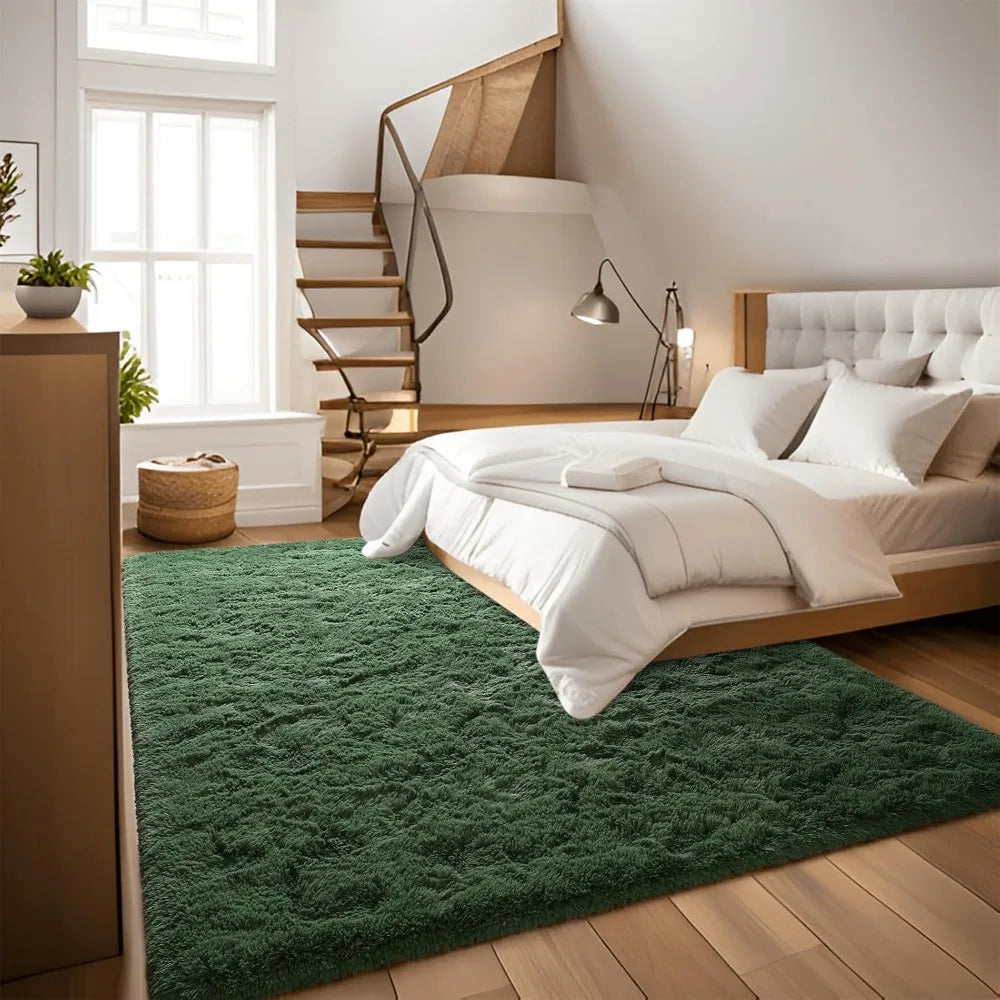 Large Fluffy Dark Green Modern Indoor Carpets