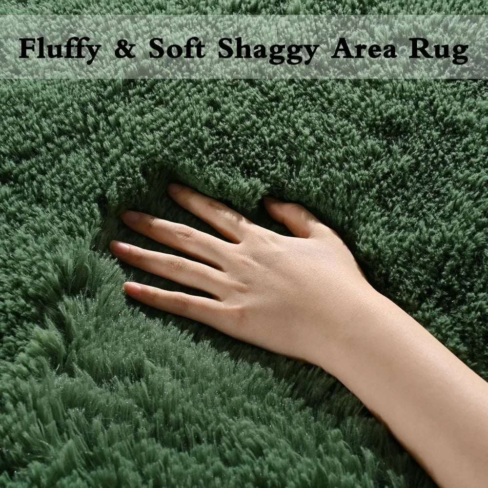 Large Fluffy Dark Green Modern Indoor Carpets